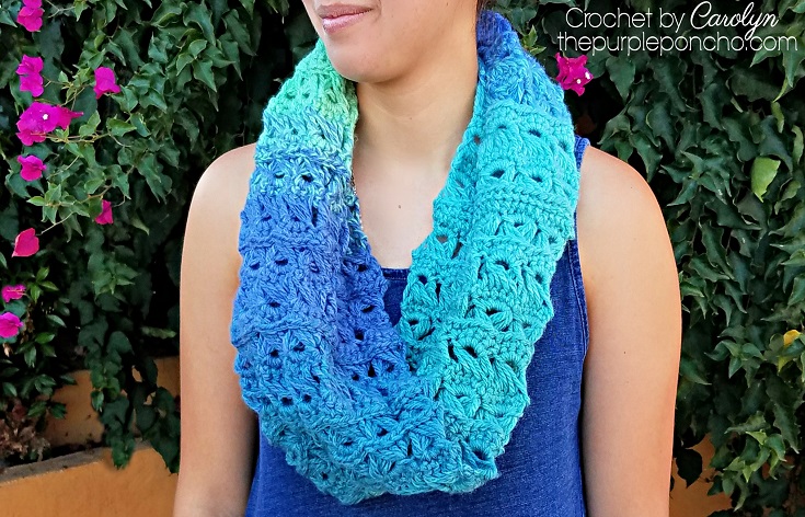 Infinity scarf in blue purple- crochet twist cowl-green purple cowl green blue