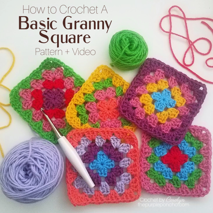 How To Crochet A Basic Granny Square Tutorial Pattern Video on thepurpleponcho.com Crochet by Carolyn